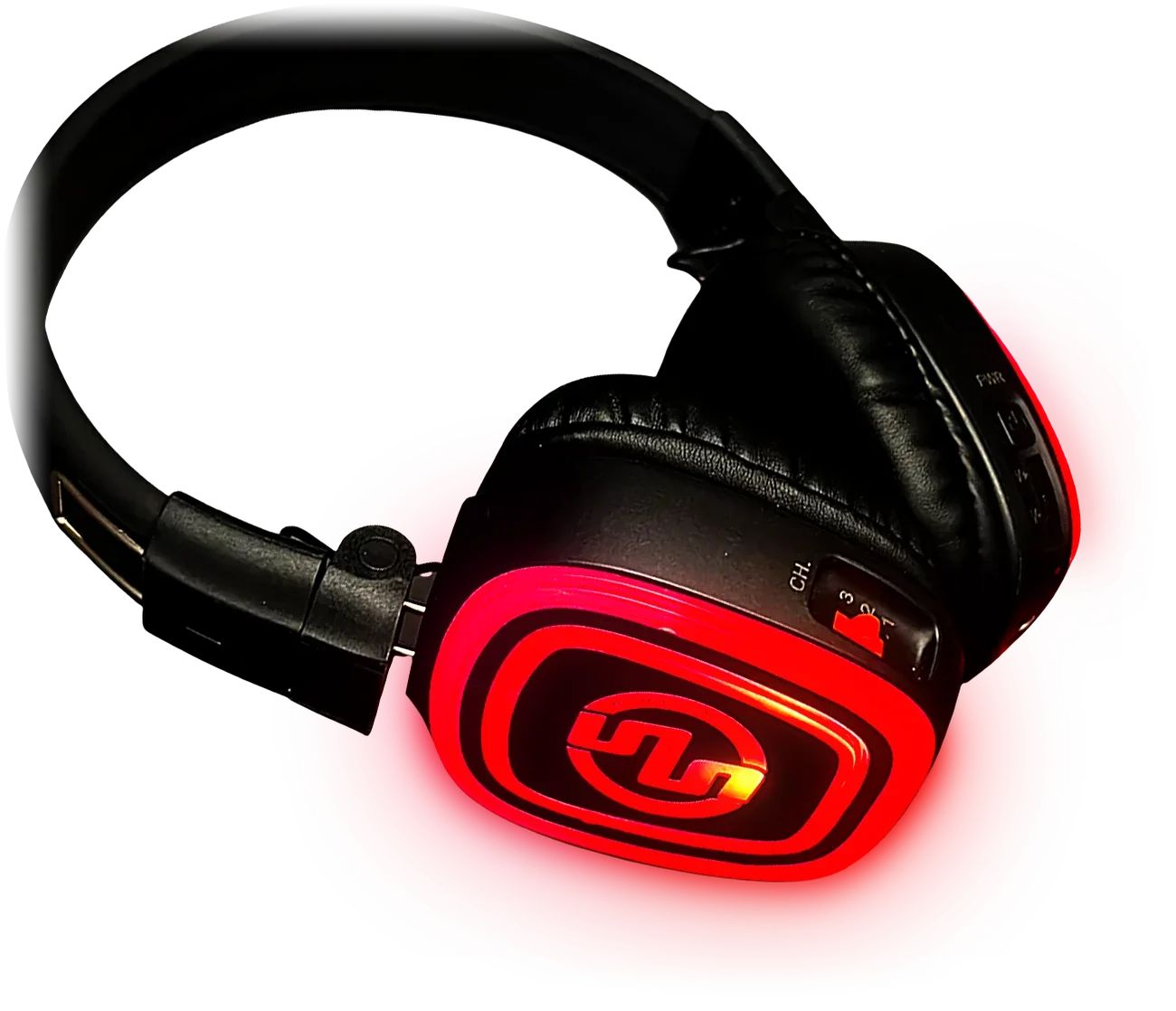 SX-839 wireless headphones with red LEDs on
